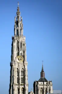 North and south towers of the Antwerp Cathedral as seen from the left bank