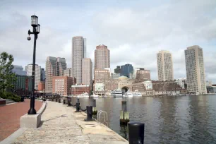 Rowes Wharf seen from Fan Pier, Boston