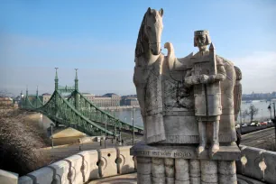 Statue of King Stephen at the Cave Church in Budapest