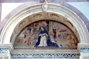 Lunette with Thomas Aquinas on the facade of the Santa Maria Novella church in Florence