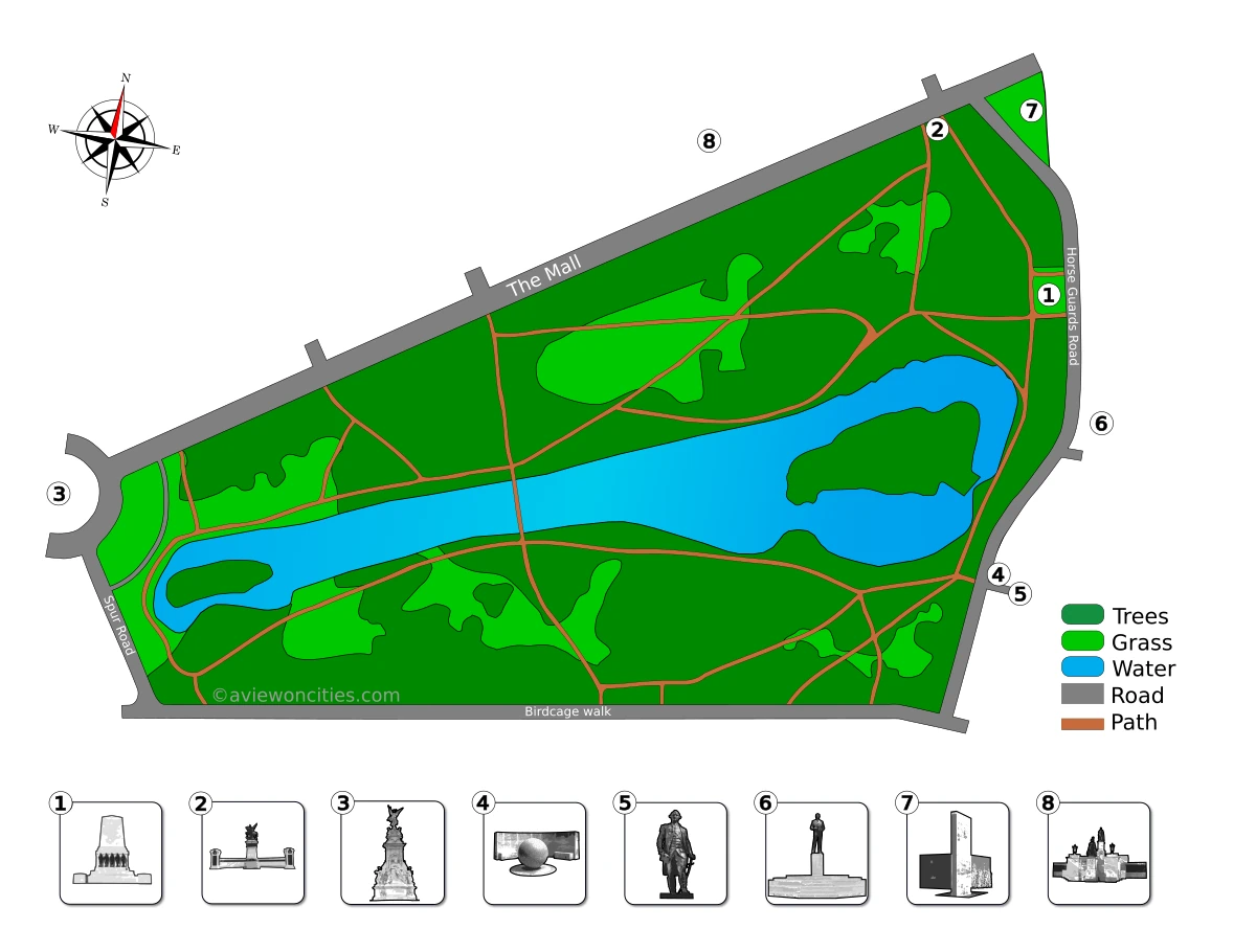 Map of St. James's Park in London