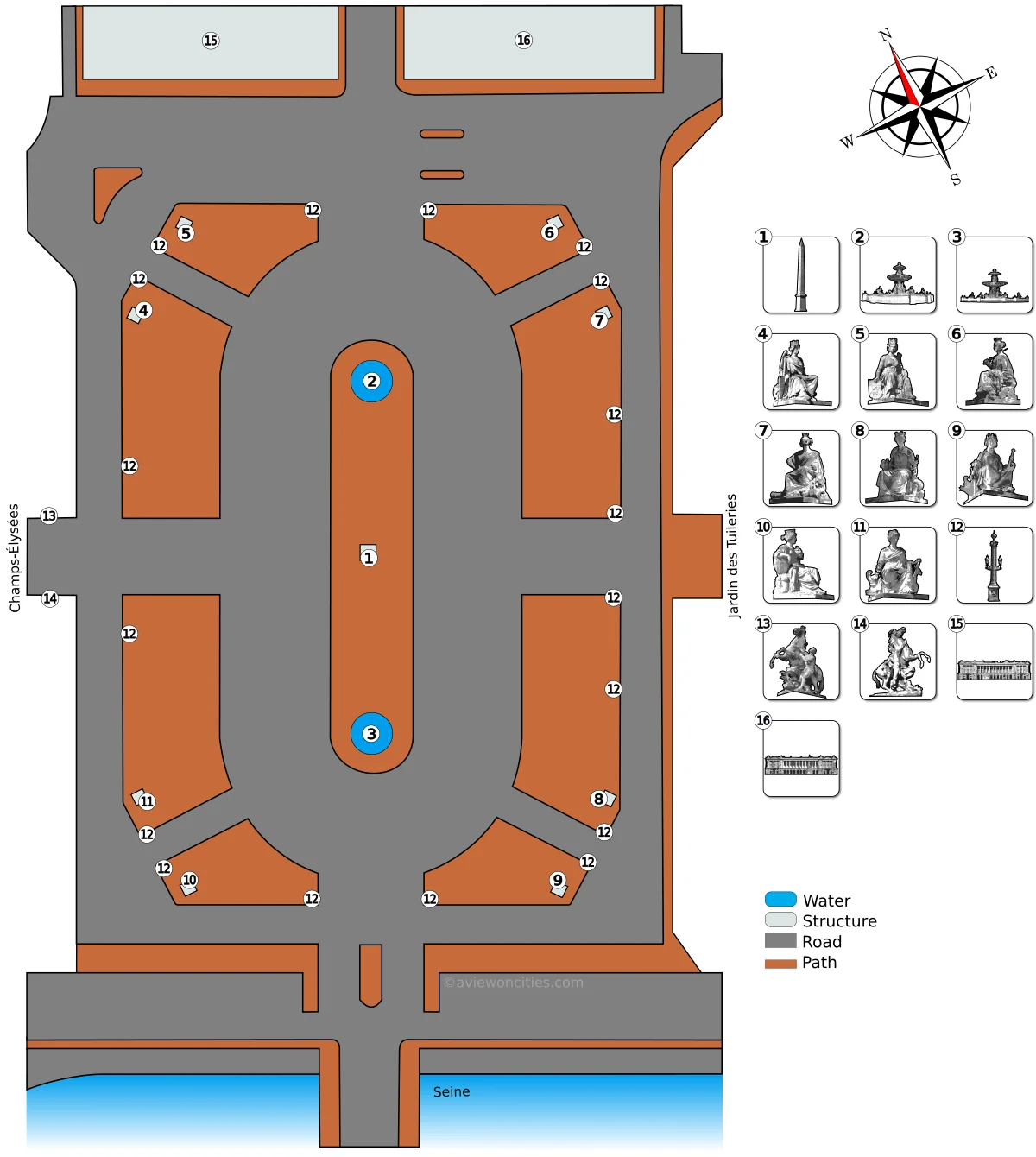 Map of Place de la Concorde in Paris