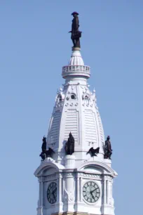 The clock tower of the City Hall in Philadelphia