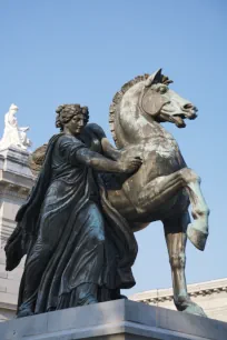 Statue flanking the entrance to Philadelphia's Memorial Hall